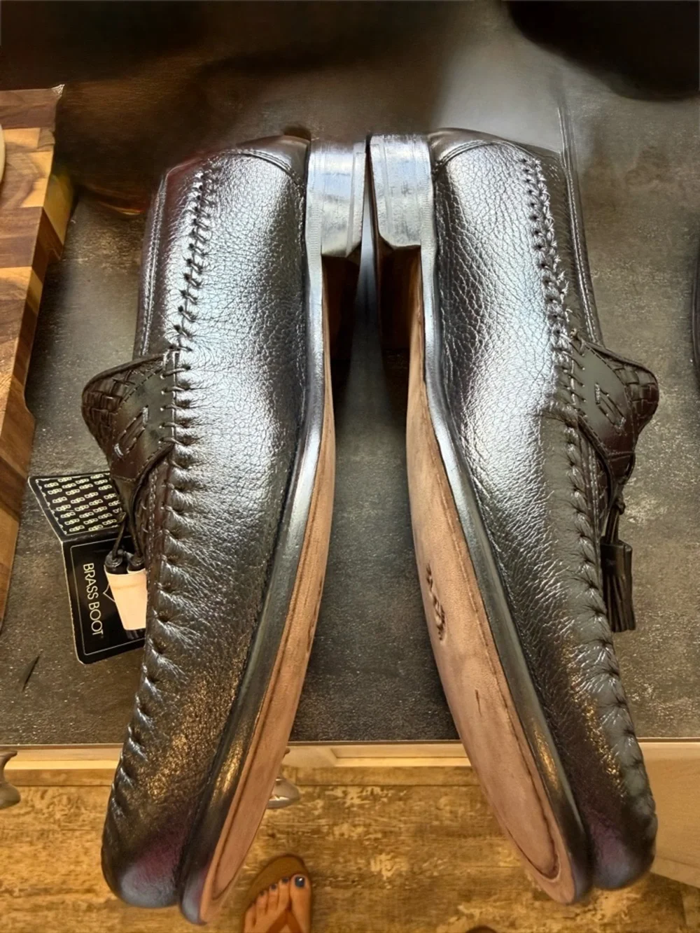 brass boot leather slip on shoes Size 11 M